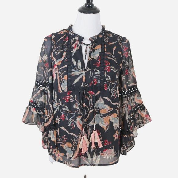 Anthropologie Maeve Size XS Odette Peasant Blouse Floral Print Black - Picture 3 of 11